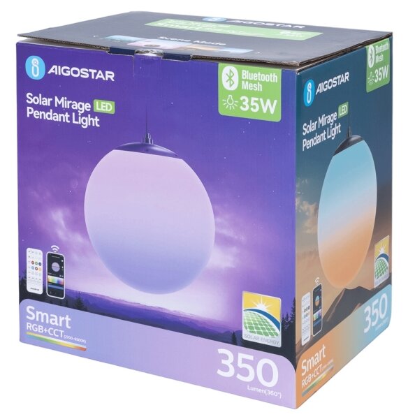 Lustră LED RGBW solară Aigostar MESH 35W/3,7V 8000 mAh 2700K-6500K IP65 d. 30 cm