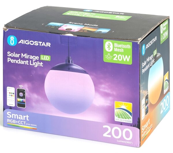 Lustră LED RGBW solară Aigostar MESH 20W/3,7V 4000 mAh 2700K-6500K IP65 d. 15 cm