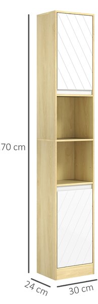 HOMCOM Dulap Baie Înalt Spațios, Mobilier de Baie cu 2 Dulapuri și Rafturi Reglabile, 30x24x170 cm, Lemn Natural | Aosom Romania