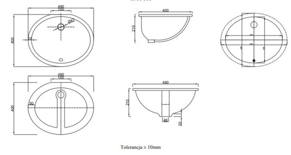 Invena Mykonos lavoar 49x40 cm ovale sub blat alb luciu CE-50-001