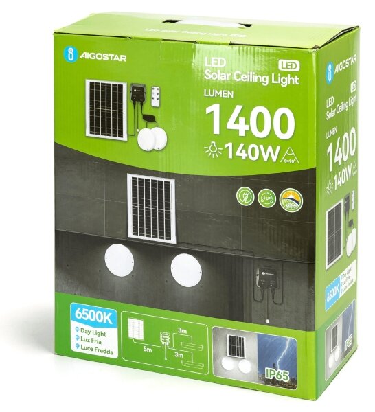 Aigostar - Lampă solară LED 2xLED/70W/12V 12000 mAh 6500K diam. 20,5 cm