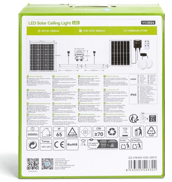 Aigostar - Lampă solară LED 2xLED/70W/12V 12000 mAh 6500K diam. 20,5 cm