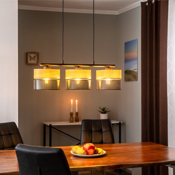 TK Lighting Lampă de suspendare Nicol, negru/efect lemn, 70x20 cm 3 lumini x E27, reglabil, Negru, Camera de zi / sufragerie, Metal, Modern