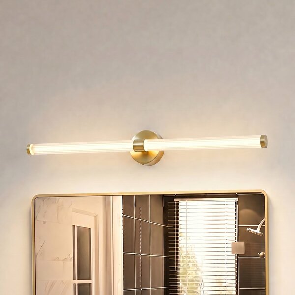 Lucande Aplică LED Melisa, auriu, 90 cm, CCT, IP44, Auriu / Alamă, Baie, Sticlă, Modern