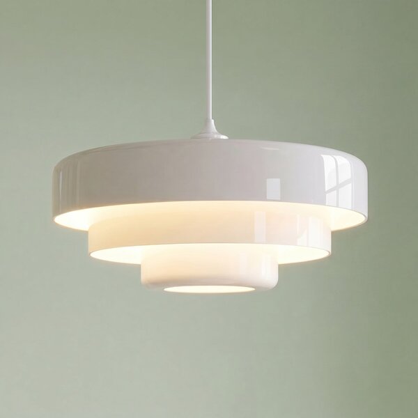 Lindby Lampă suspendată Tivra, alb lucios, Ø 35 cm, metal, reglabil, Alb, Camera de zi / sufragerie, Metal, Design