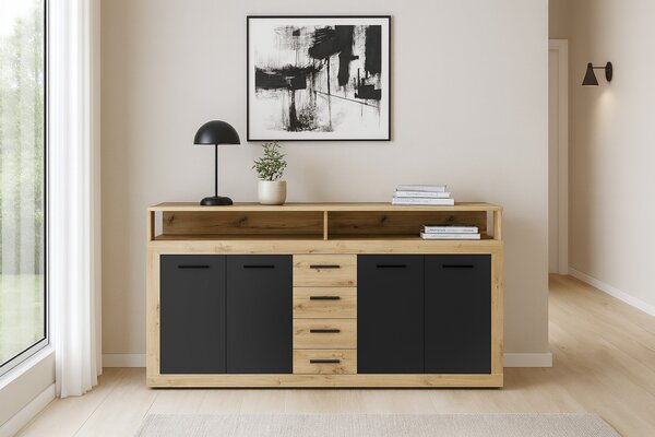 Comodă Lenita XXL (stejar artisan + negru). 1154800