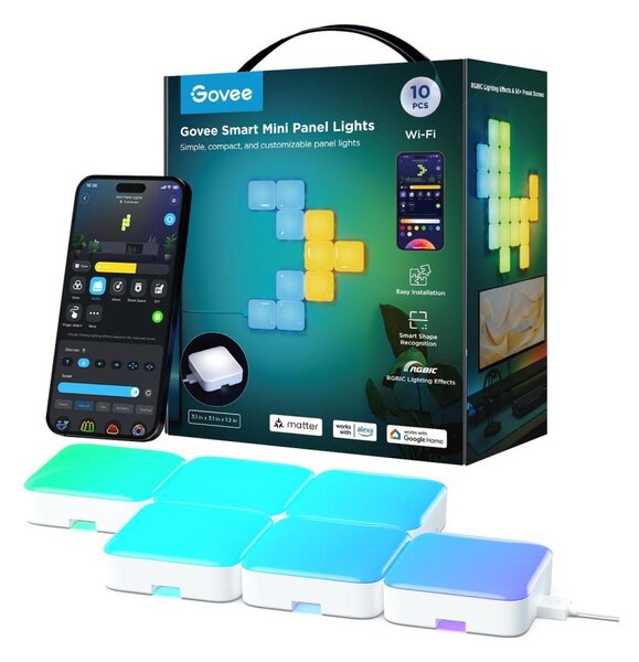 Govee - 10x panou mini RGBIC Wi-Fi inteligent