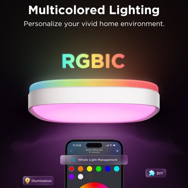 Plafonieră LED RGBIC dimabilă Govee LED/24W/230V 2700-6500K Wi-Fi