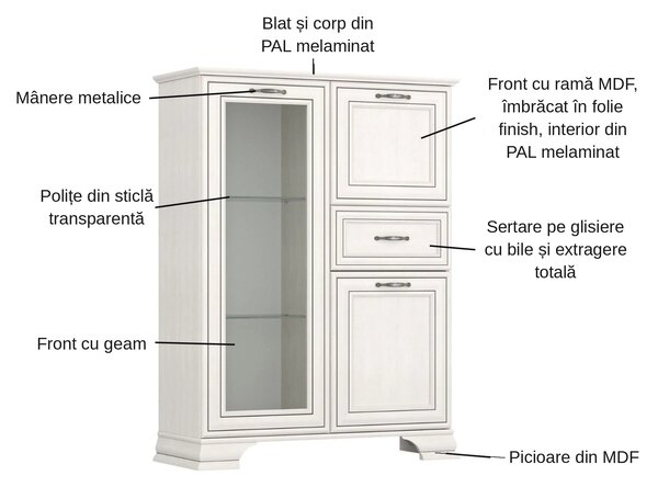 Vitrina TIFFANY II, grej, PAL, 94x37x125 cm