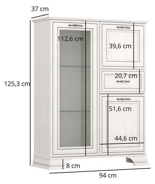 Vitrina TIFFANY II, grej, PAL, 94x37x125 cm