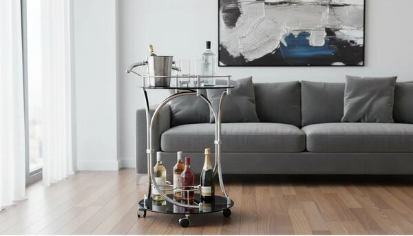 Carucior servire VESNA, crom/negru, sticla/metal, 52x45x74 cm