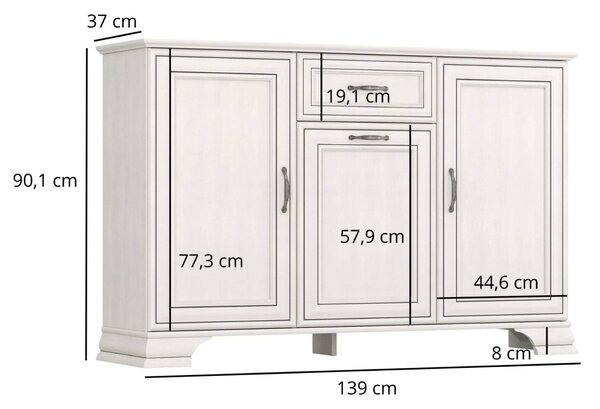 Comoda TIFFANY, crem, PAL, 139x37x90 cm