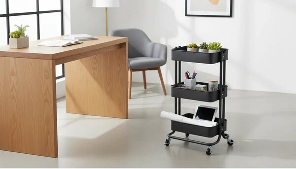 Carucior servire MIKE, negru, metal, 43x35x79 cm