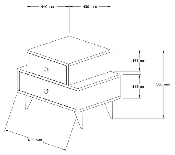 Noptiera Maura cu 2 sertar alb si nuc,63 cm