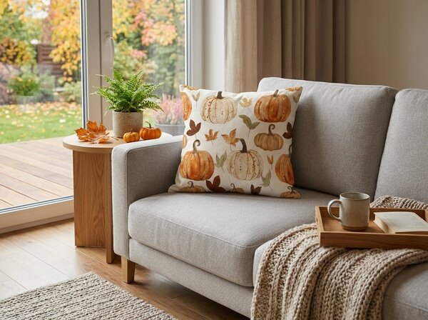 Fata de perna din flanel LEAVES & PUMPKINS 45x45 cm, colorat