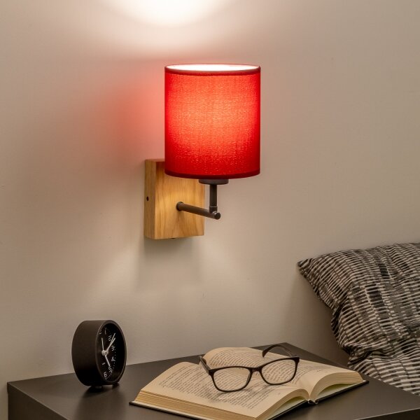 Lampă de perete Brilagi NUBILA WOOD 1xE27/25W/230V stejar/Pompeian roșu