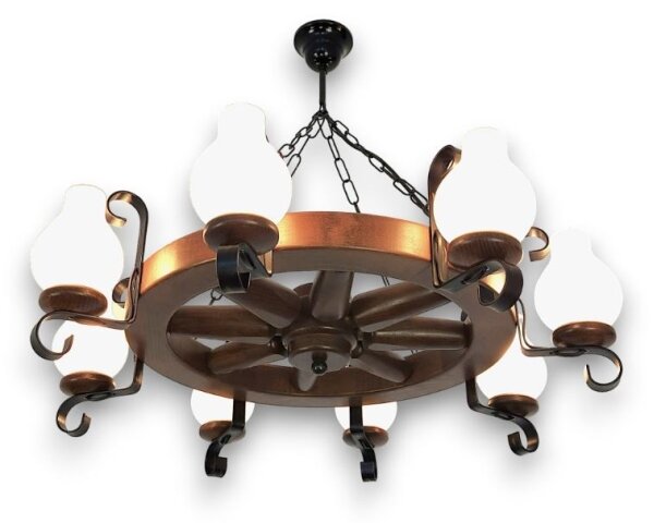 Brilagi - Lustru suspendat pe lanț ROATA, 8 x E14, 40 W, 230 V, diam. 70 cm, fag/nuc