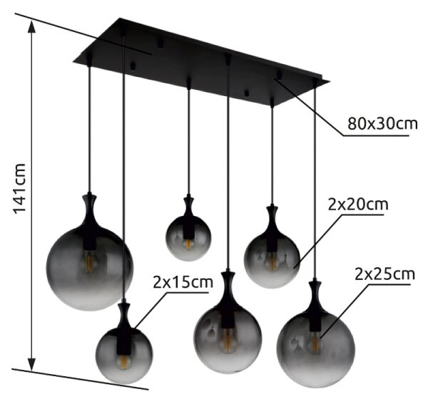 Lustră pe cablu Globo 15885-6H DALTON 6xE27/10W/230V
