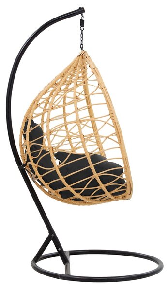 Balansoar de gradina, Model Hudson, culoare negru, metal si poliratan, 109x119x195 cm