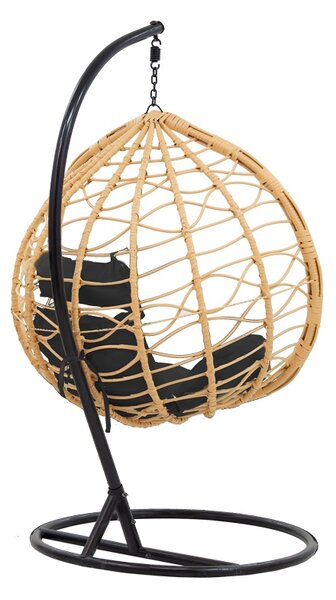Balansoar de gradina, Model Hudson, culoare negru, metal si poliratan, 109x119x195 cm