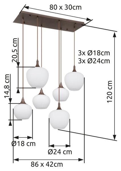 Lustră pe cablu Globo 15548-6HC MAXY 6xE27/40W/230V alb