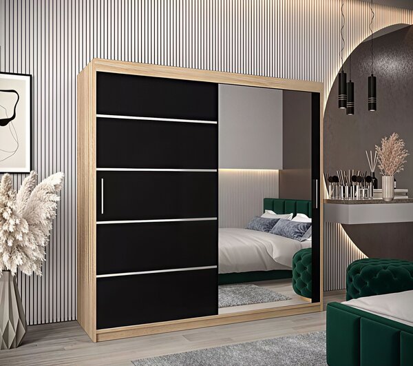 Dressing Sebastian, 180x60x200cm, cu oglinda, Sonoma Wenge, Pal 18 mm