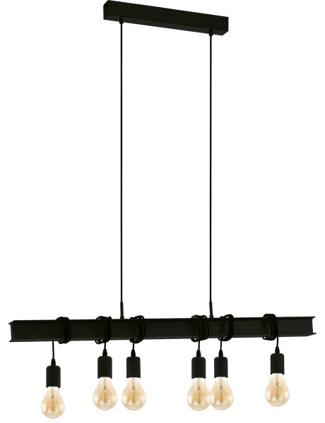 Lustră pe cablu Eglo 43712 TOWNSHEND 6xE27/60W/230V negru