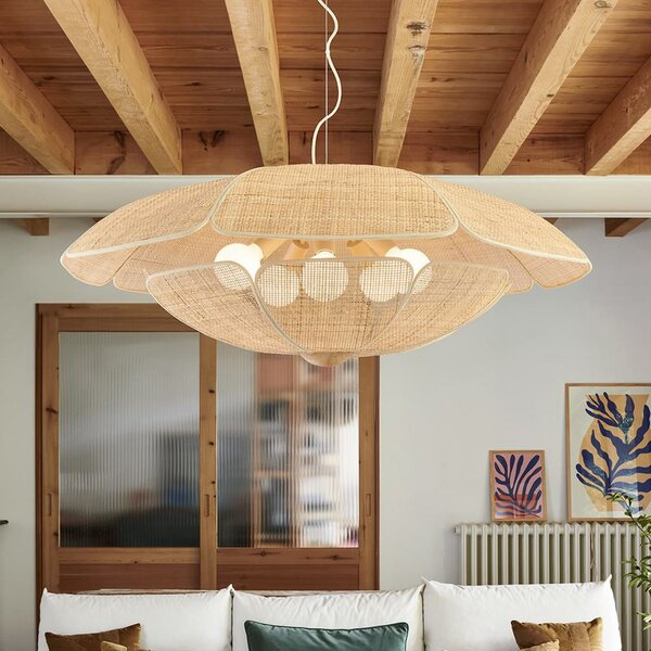 MARKET SET Lampă suspendată Coquillage, 110 cm, ratan natural, reglabil, Lemn, Camera de zi / sufragerie, Lemn, Design