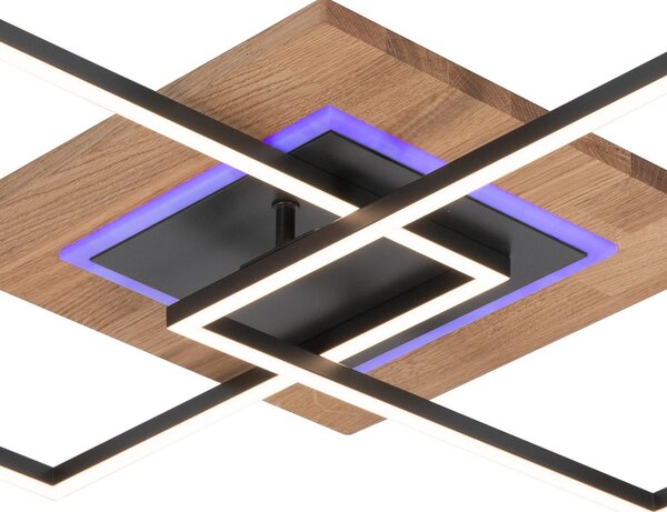 Elobra Plafonieră LED Panama M Plus, stejar/negru, lungime 61 cm, reglabil, Lemn, Camera de zi / sufragerie, Lemn, Modern