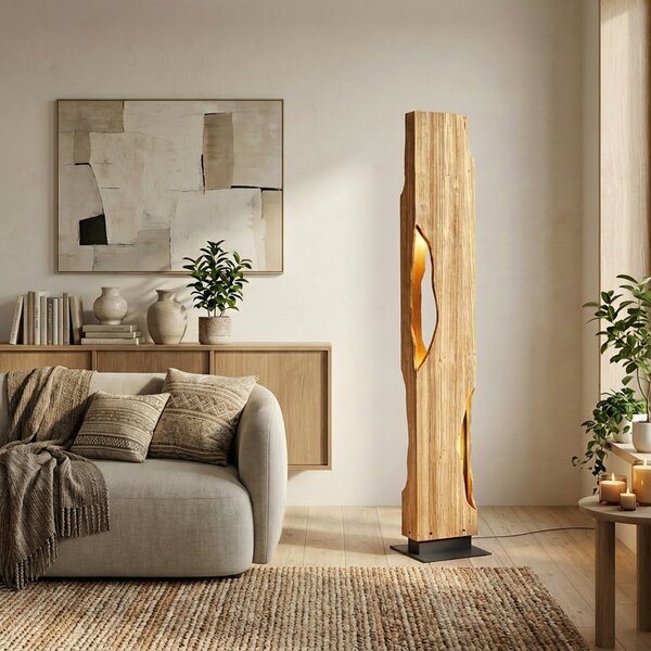 Lucande Lampadar Tarry, lemn, înălțime 137 cm, 4 x E27, Lemn, Camera de zi / sufragerie, Lemn, Casă de țară / Rustic