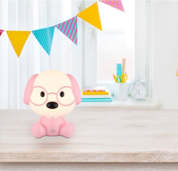 Veioză LED reîncărcabilă dimabilă de veghe pentru copii Globo 21761P PUPPY 1W/5V 500 mAh roz