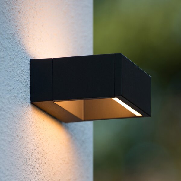 Lucide Goa - lampă de perete unghiulară cu LED în negru, pentru exterior, Negru, Metal, Modern, Perete unghiular
