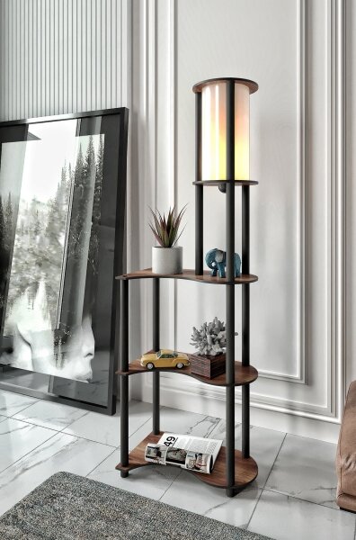 Lampadar cu rafturi 1xE27/40W/230V 140 cm negru/maro