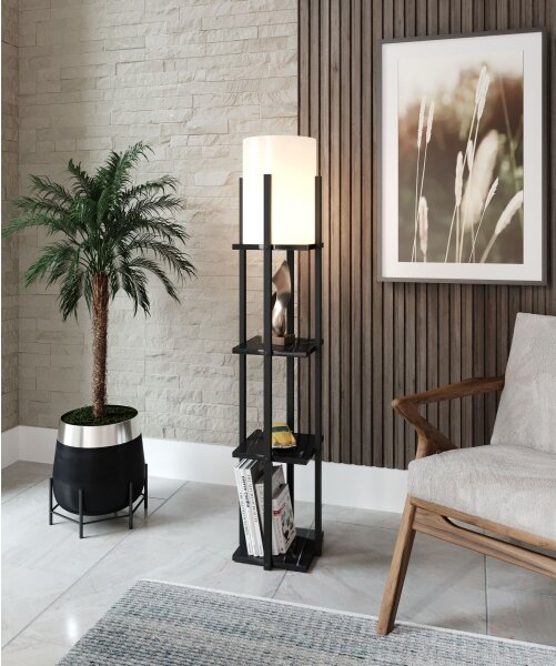 Lampadar cu rafturi NORA 1xE27/40W/230V negru