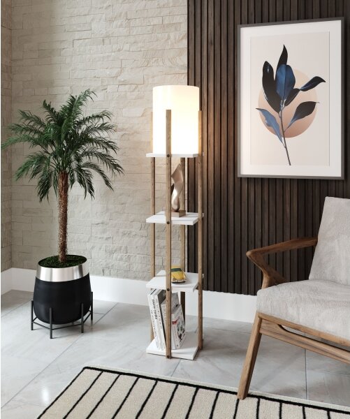 Lampadar cu rafturi NORA 1xE27/40W/230V maro/alb