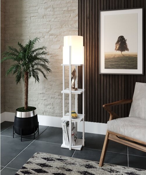Lampadar cu rafturi NORA 1xE27/40W/230V alb