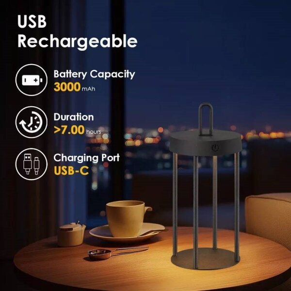 Lampă de masă LED reglabilă, reîncărcabilă, pentru exterior, cu senzor tactil GENTLE LED/1,5W/3,7V 3000 mAh IP44 negru