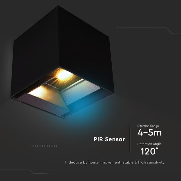 LED lampă solară de perete cu senzor, 9W, 3,7V, 3000/4000/5000K, IP65, negru