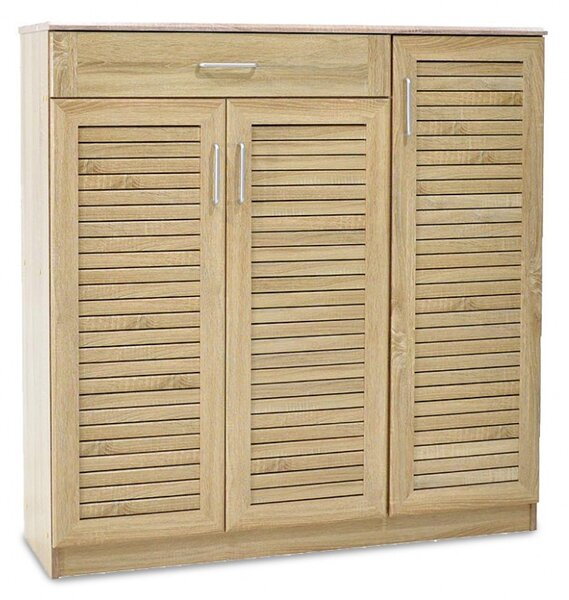 Pantofar cu 3 uși, 9 rafturi și sertar, capacitate 30 perechi, Sonoma, 120 × 37 × 123 cm