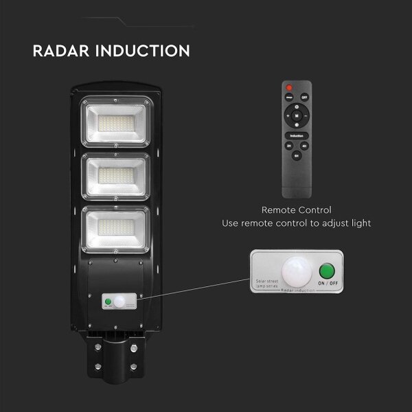 Lampă LED stradală solară dimabilă LED/12W/3,2V 6000K IP65 10000 mAh + telecomandă