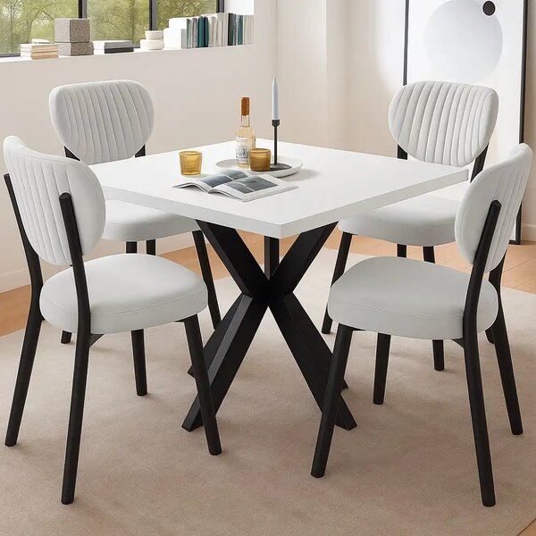 Set Masa Bucatarie cu 4 Scaune , masa MDF, Alb,80x80x74 cm