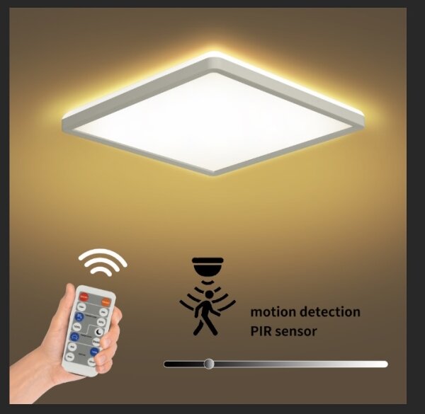 Plafonieră LED dimabilă cu senzor de mișcare ULTRA SLIM LED/18W/230V 30x30 cm + telecomandă