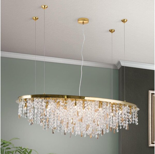 Lustră de cristal pe cablu Orion CRYSTALRIVER 21xG9/40W/230V auriu