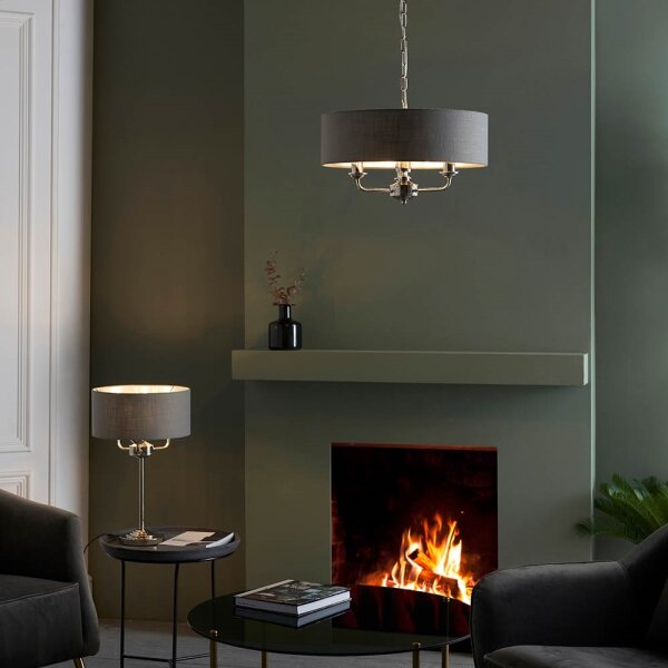 Lampă de masă Endon 99149 HIGHCLERE 3xE14/18W/230V gri/crom lucios