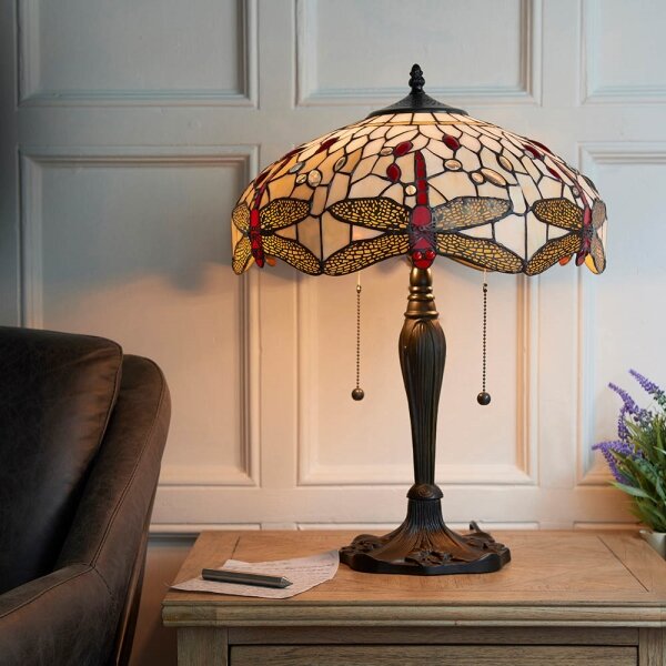 Endon 64085 - Lampă de masă Tiffany DRAGONFLY, 2xE27/60W/230V, diam. 41 cm