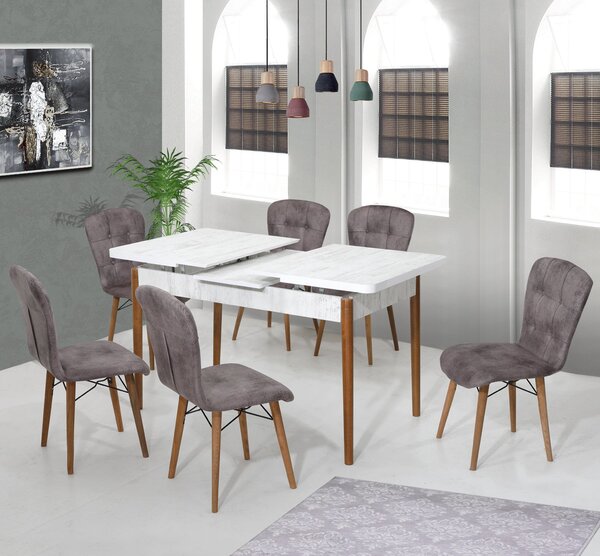 Safir Set Masa 80*170 Extensibila si Scaune 6 bucati Gri