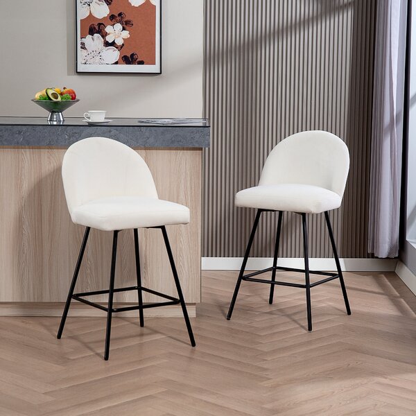 HOMCOM Set 2 Scaune de Bar cu Spătar din Catifea și Suport pentru Picioare, 48.5x56x92 cm, Alb Crem | Aosom Romania