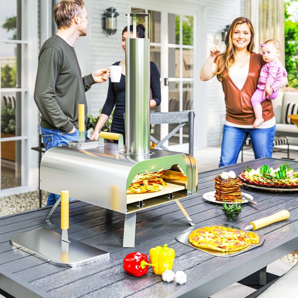 Outsunny Cuptor de Pizza cu Peleți din Lemn, Piatră Refractară și Lopată, 79x36x75 cm, Argintiu | Aosom Romania