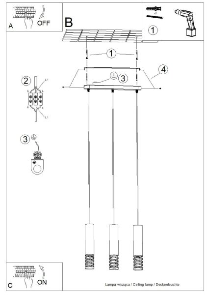 Lustră pe cablu Sollux SL.1688 LAMI 3xGU10/10W/230V alb