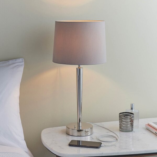 Lampă de masă cu port USB Endon 72175 SYON 1xE14/40W/230V crom lucios/bej